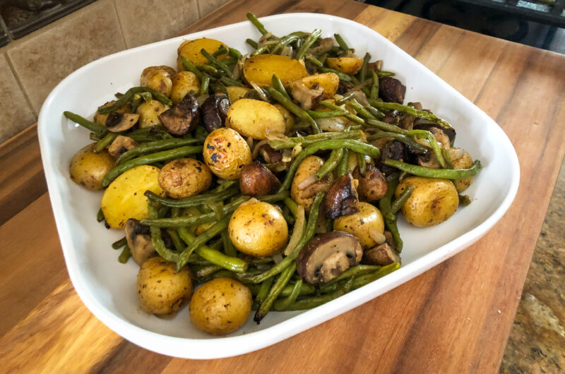 Roasted French Green Beans with Potatoes and Mushrooms