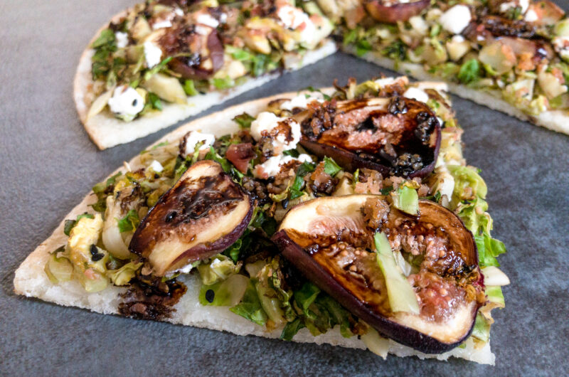 Cauliflower Pizza with Brussels Sprouts, Fig and Goat Cheese