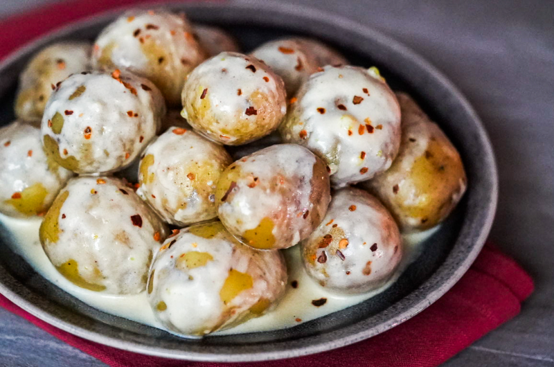 Baby Potatoes in a Garlic Cream Sauce